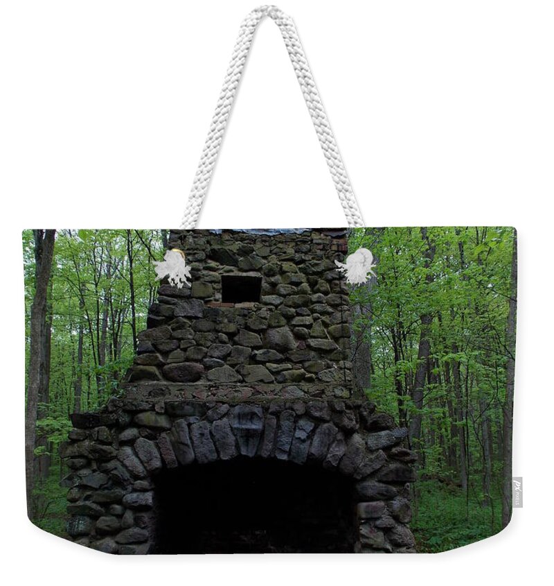 Nature Weekender Tote Bag featuring the photograph Outdoor Fireplace in the Middle of the Forest by Catherine Gagne