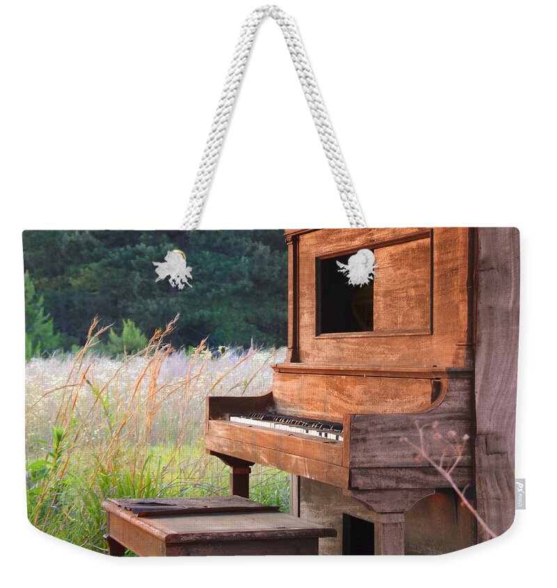 Musical Instrument Weekender Tote Bag featuring the photograph Outdoor Upright Piano by Mike McGlothlen
