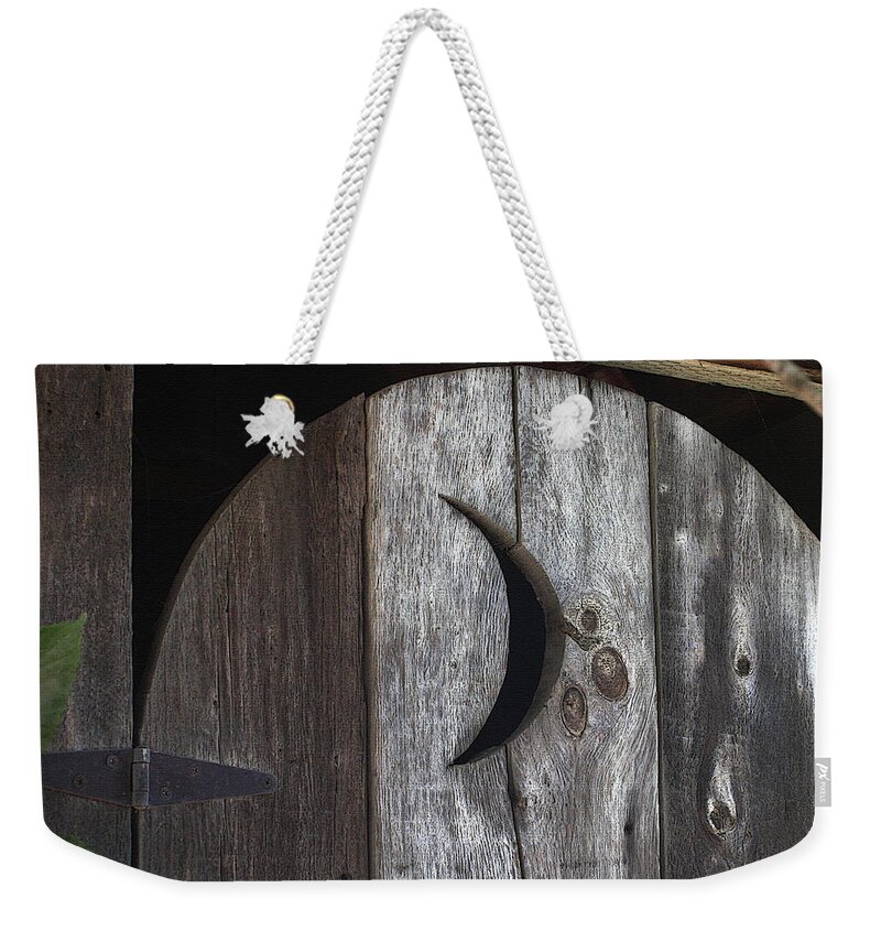 Outhouse Weekender Tote Bag featuring the photograph Outhouse Door by Art Block Collections
