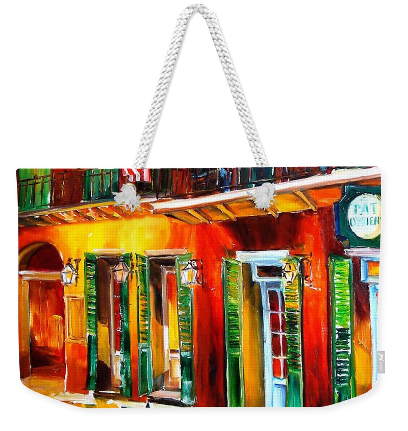 New Orleans Weekender Tote Bag featuring the painting Outside Pat O'Brien's Bar by Diane Millsap