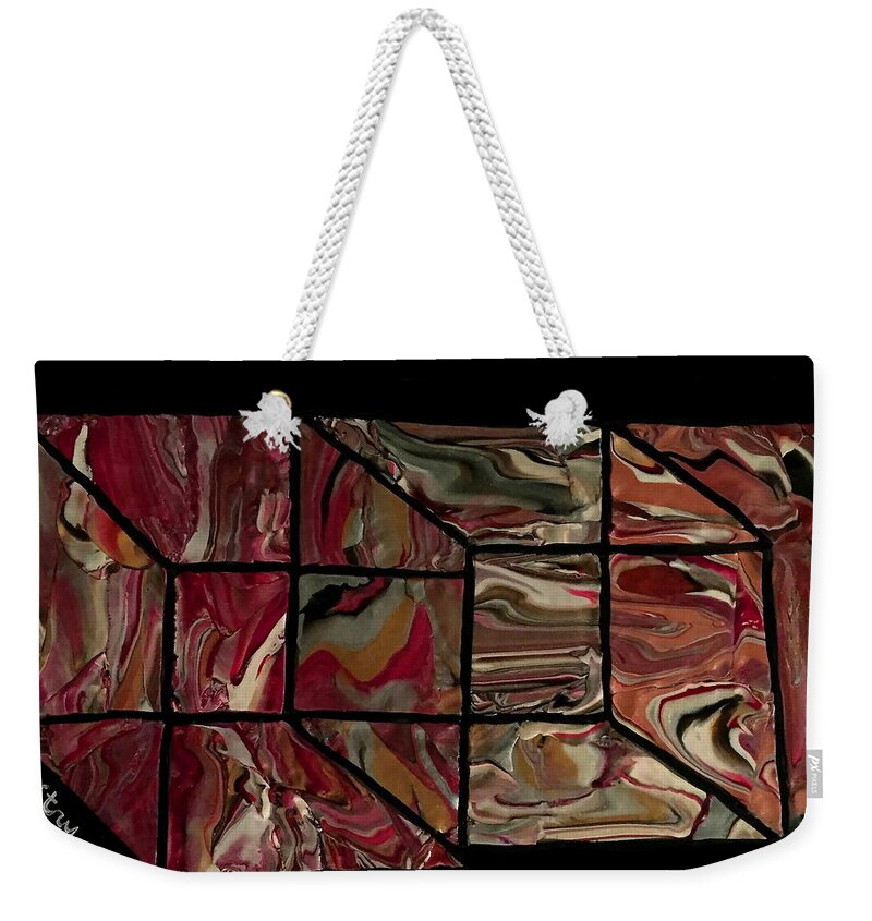 Cube Weekender Tote Bag featuring the mixed media Outside the Box I by Deborah Stanley