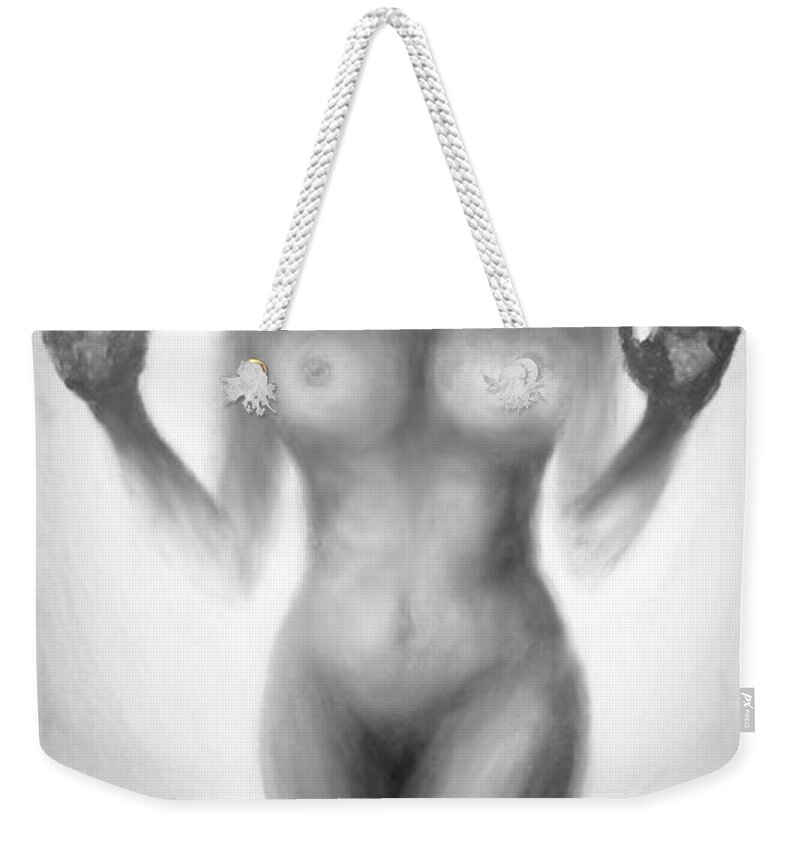 Original Art Weekender Tote Bag featuring the painting Outsider series - Trapped behind the glass by Lilia S