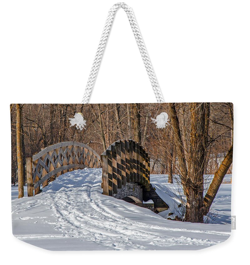 Covered Bridge Park Weekender Tote Bag featuring the photograph Over The River and Through The Woods by Susan McMenamin