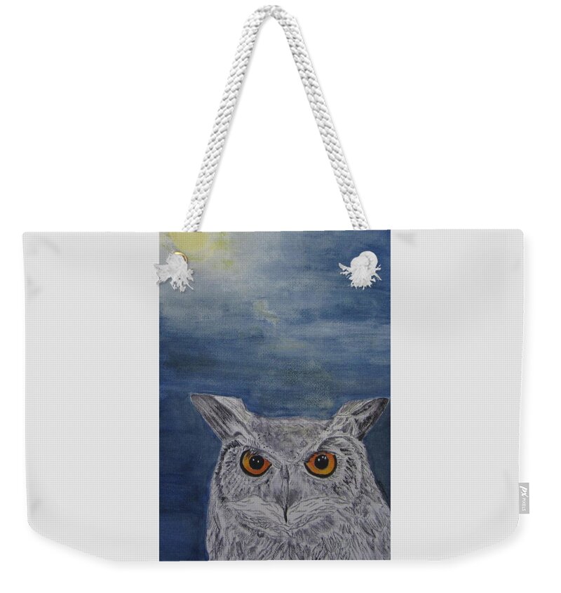 Owl Weekender Tote Bag featuring the painting Owl by moonlight by Elvira Ingram