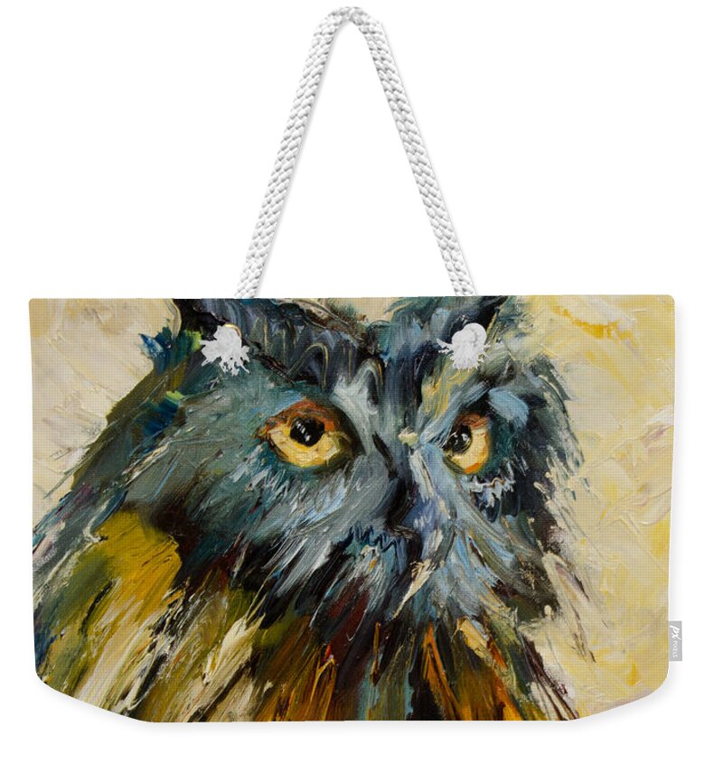 Owl Art Weekender Tote Bag featuring the painting Owl Study by Diane Whitehead