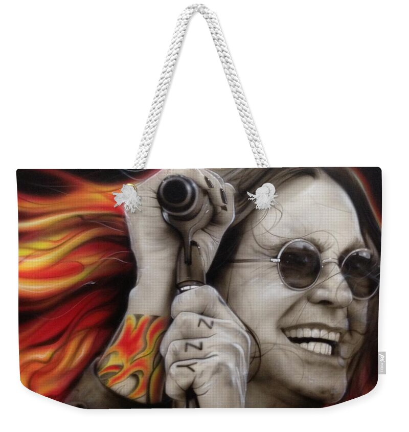 Ozzy Osbourne Weekender Tote Bag featuring the painting Ozzy's Fire by Christian Chapman Art