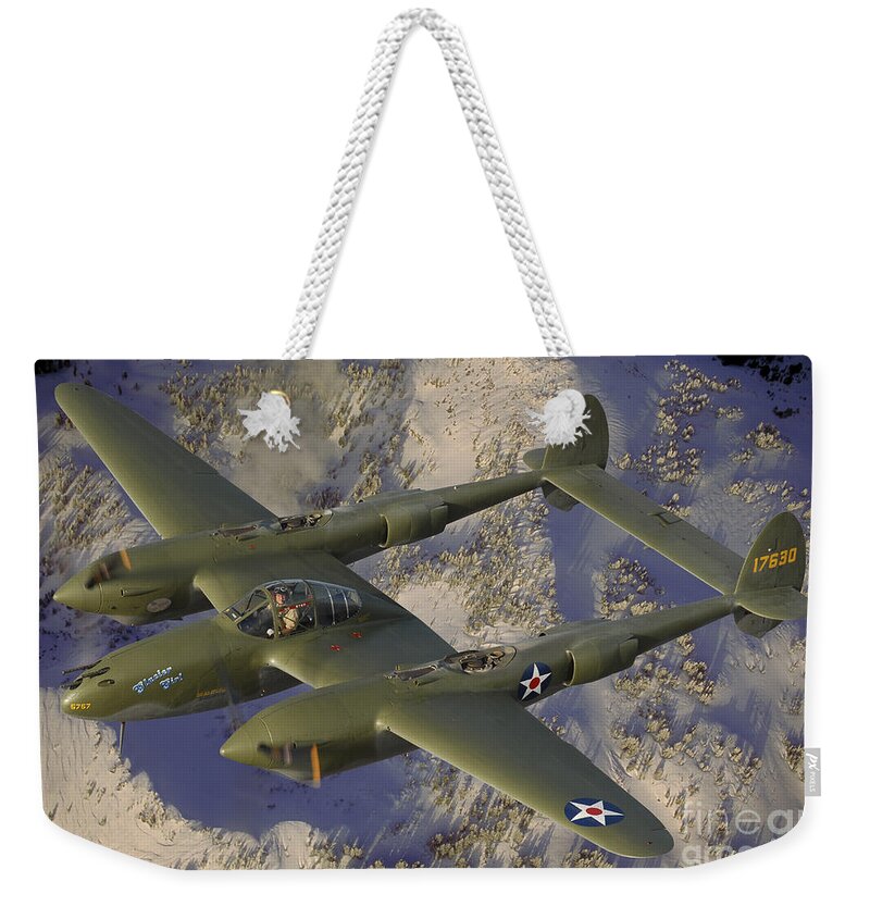 Horizontal Weekender Tote Bag featuring the photograph P-38 Lightning Flying Over Northern by Phil Wallick