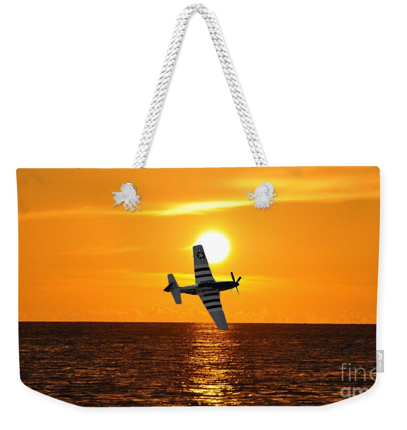Sunset Weekender Tote Bag featuring the photograph P-51 Sunset by John Black