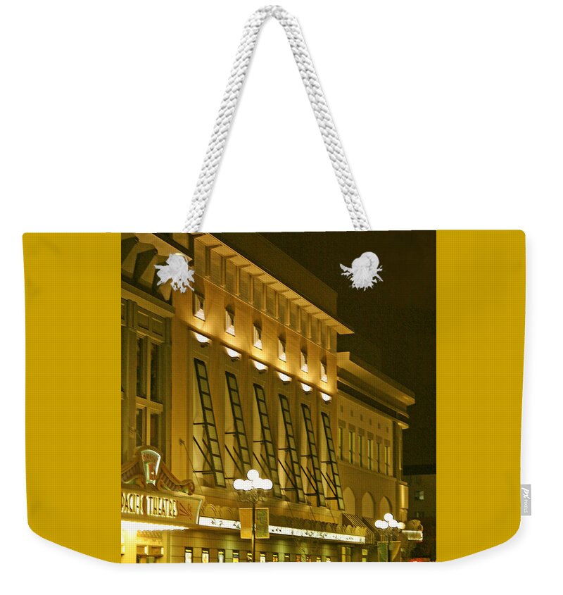 Night Life Weekender Tote Bag featuring the photograph Pacific Theatres In San Diego At Night by Ben and Raisa Gertsberg
