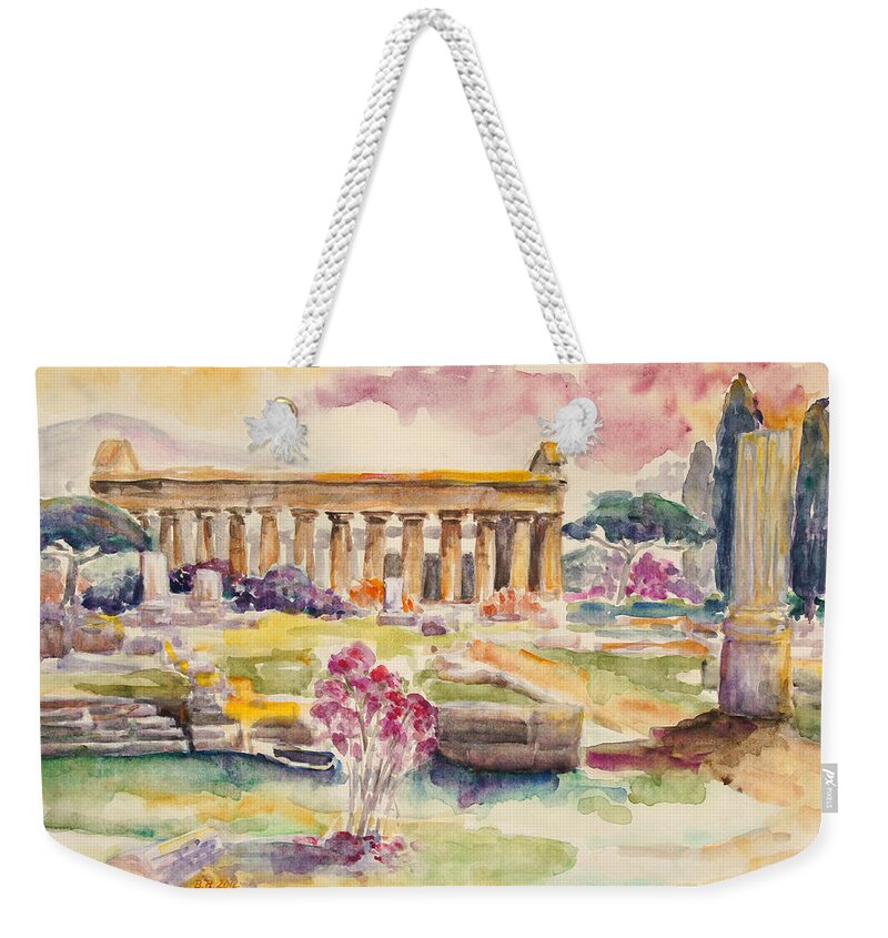 Barbara Pommerenke Weekender Tote Bag featuring the painting Paestum In Spring by Barbara Pommerenke