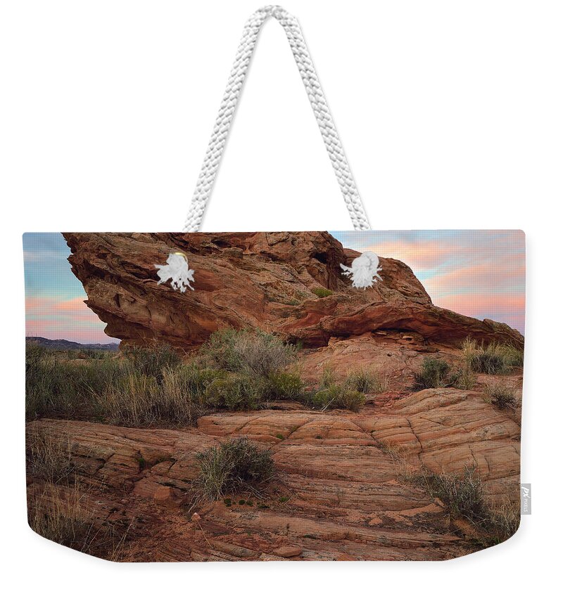 Arizona Weekender Tote Bag featuring the photograph Page Sunrise Rock-SQ by Tom Daniel