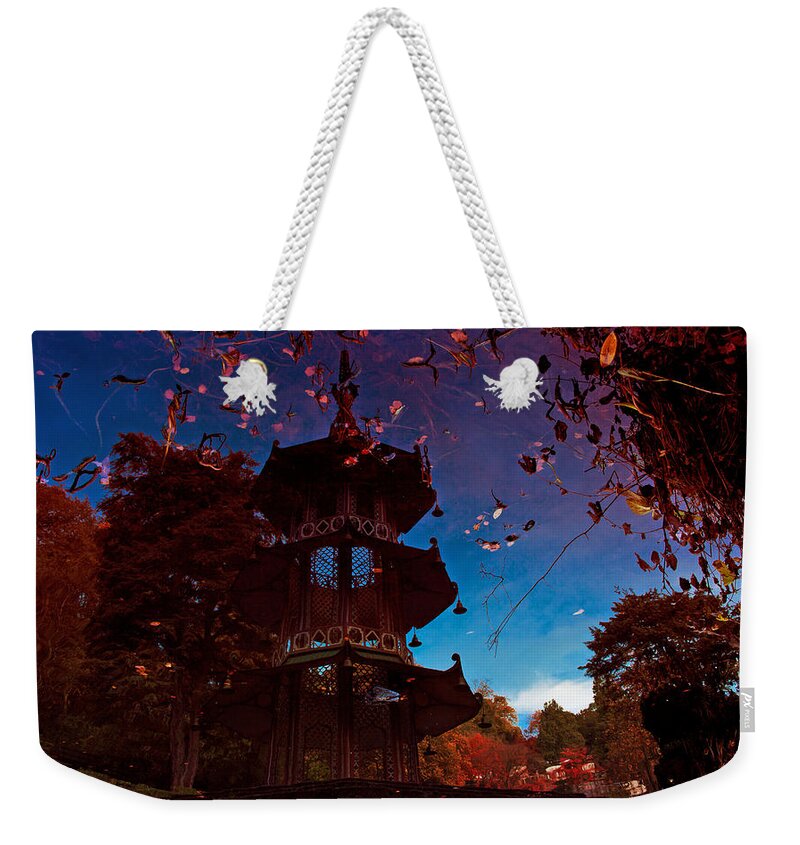 Lake Weekender Tote Bag featuring the photograph Pagoda Reflection by B Cash