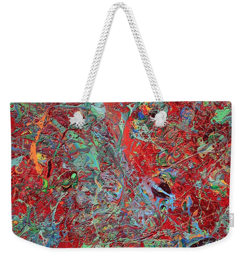 Liquid Pour Painting Weekender Tote Bag featuring the painting Paint Number Twenty Five by Ric Bascobert