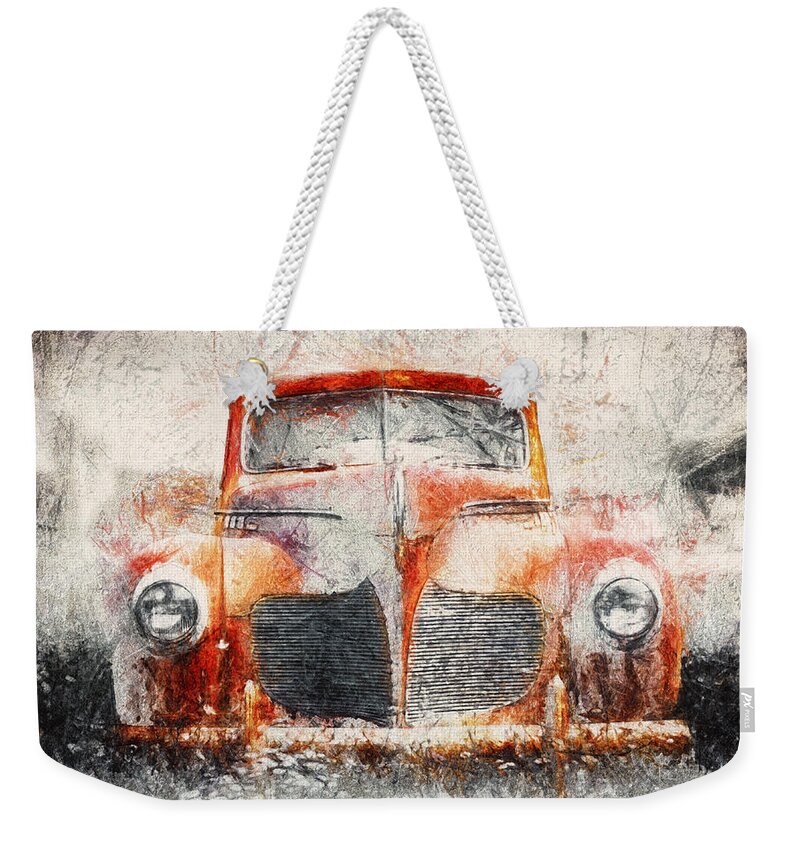 Desoto Weekender Tote Bag featuring the photograph Painted 1940 DeSoto Deluxe by Scott Norris