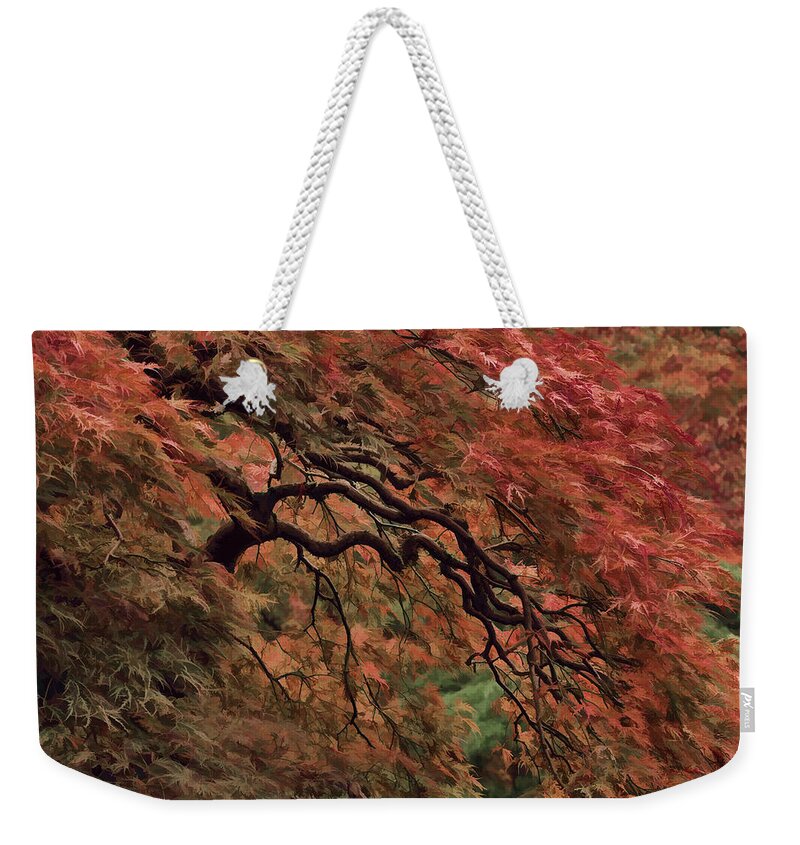 Painted Cascading Japanese Maple Weekender Tote Bag featuring the photograph Painted Cascading Japanese Maple by Wes and Dotty Weber