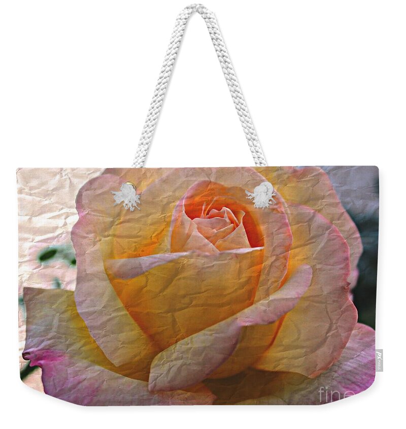 Rose Weekender Tote Bag featuring the photograph Painted Paper Rose by Judy Palkimas