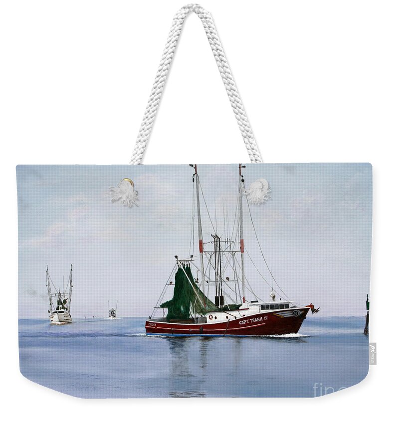 Palacios Weekender Tote Bag featuring the painting Palacios Boats by Jimmie Bartlett