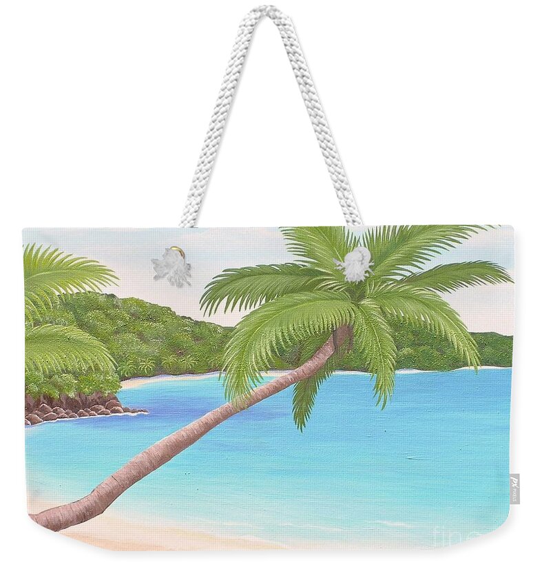 Virgin Islands Weekender Tote Bag featuring the painting Palm in Paradise by Valerie Carpenter