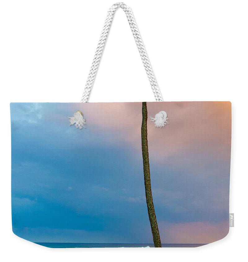 Hawaii Weekender Tote Bag featuring the photograph Palm tree at sunset. by Don Landwehrle