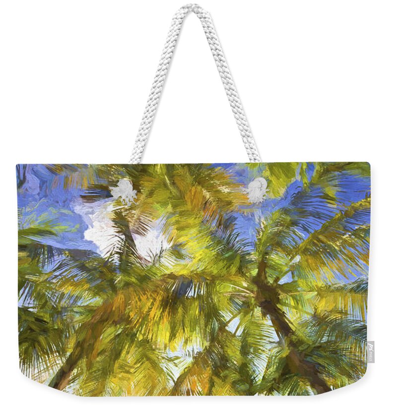 Abstract Weekender Tote Bag featuring the painting Palm Trees of Aruba by David Letts