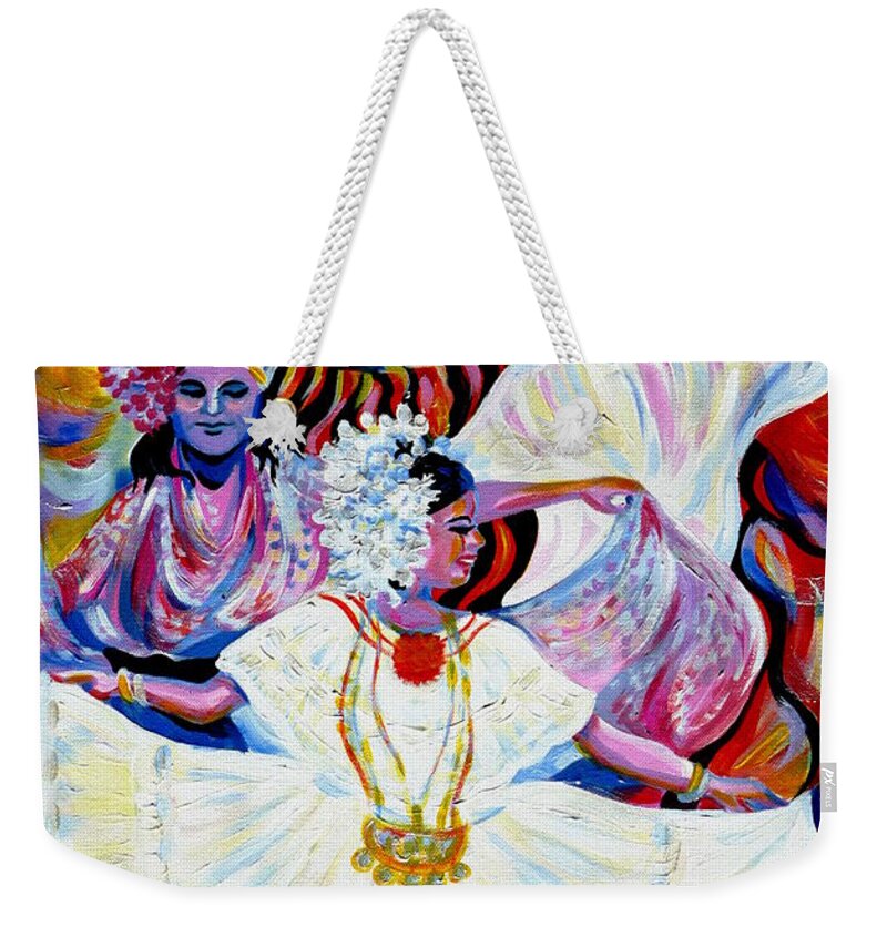 Travel Weekender Tote Bag featuring the painting Panama Carnival. Fiesta by Anna Duyunova