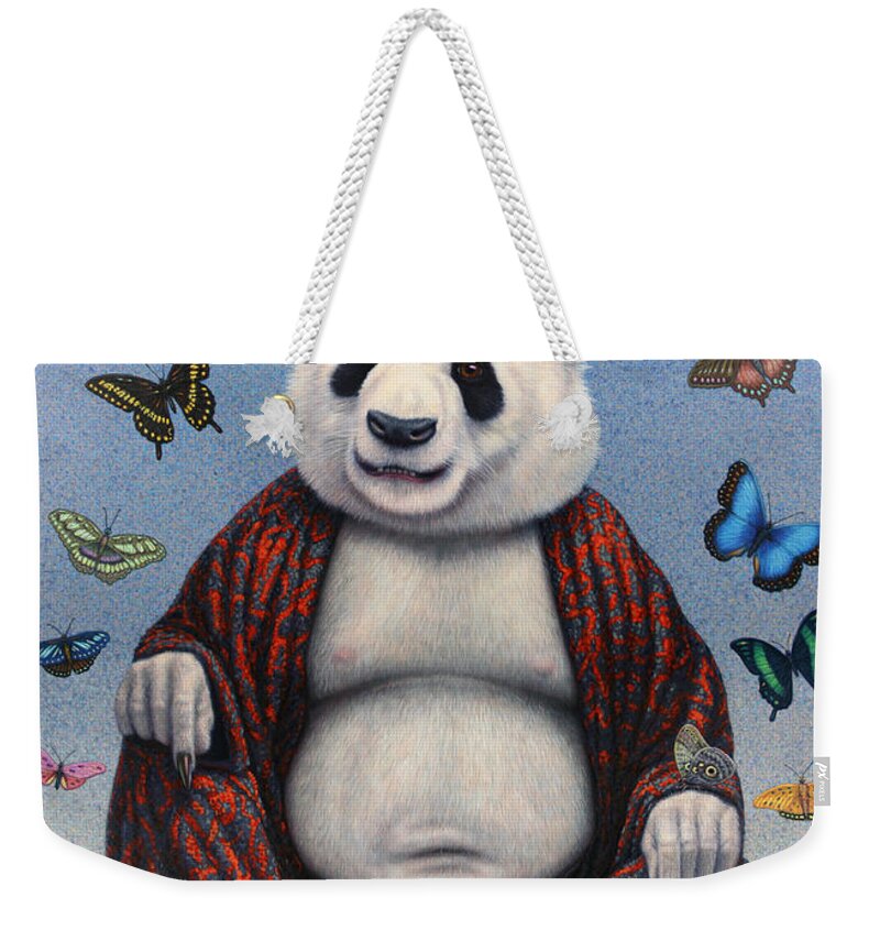 Panda Weekender Tote Bag featuring the painting Panda Buddha by James W Johnson