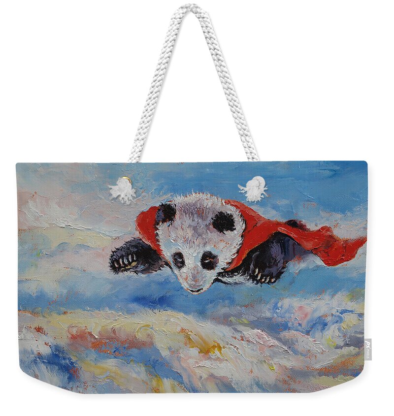 Children's Room Weekender Tote Bag featuring the painting Panda Superhero by Michael Creese