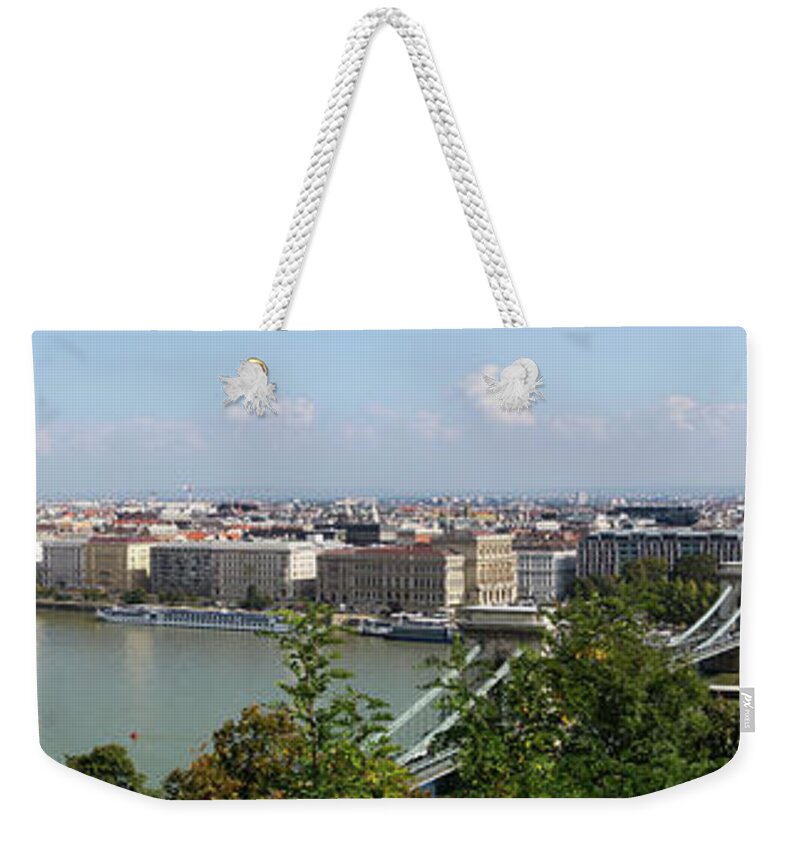 Panoramic Weekender Tote Bag featuring the photograph Panorama Of Budapest And Danube River by Chlaus Lotscher