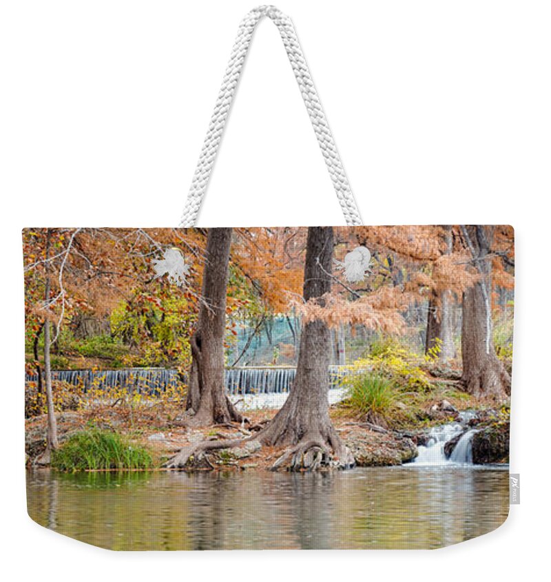 Guadalupe River Weekender Tote Bag featuring the photograph Panorama of Guadalupe River in Hunt Texas Hill Country by Silvio Ligutti