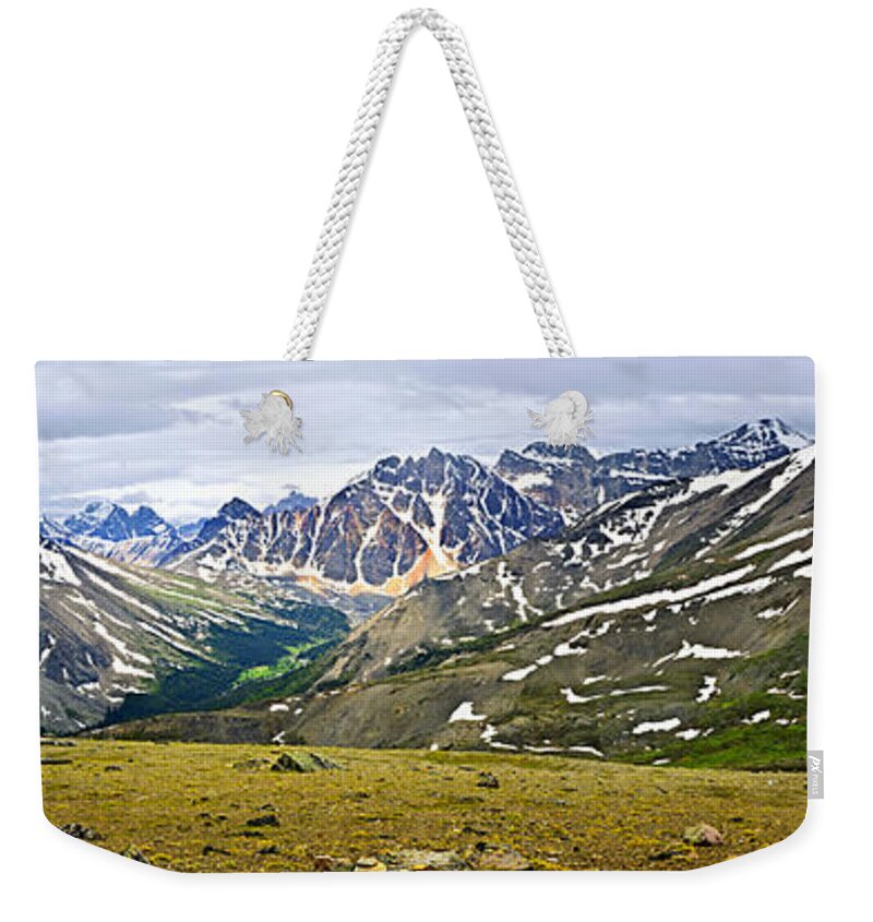 Mountains Weekender Tote Bag featuring the photograph Panorama of Rocky Mountains in Jasper National Park by Elena Elisseeva