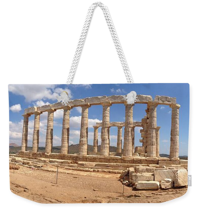 Temple Of Poseidon Weekender Tote Bag featuring the photograph Panoramic Of The Temple Of Poseidon by Denise Railey