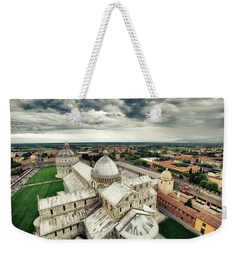 Scenics Weekender Tote Bag featuring the photograph Panoramic Photo Of The Pisa Cathedral by Massimo Merlini