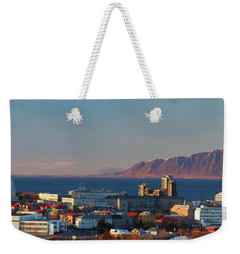 Panoramic Weekender Tote Bag featuring the photograph Panoramic View Over Reykjavik by Travelpix Ltd