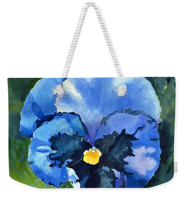Blue Pansy Weekender Tote Bag featuring the painting Pansy Blue by Katherine Miller