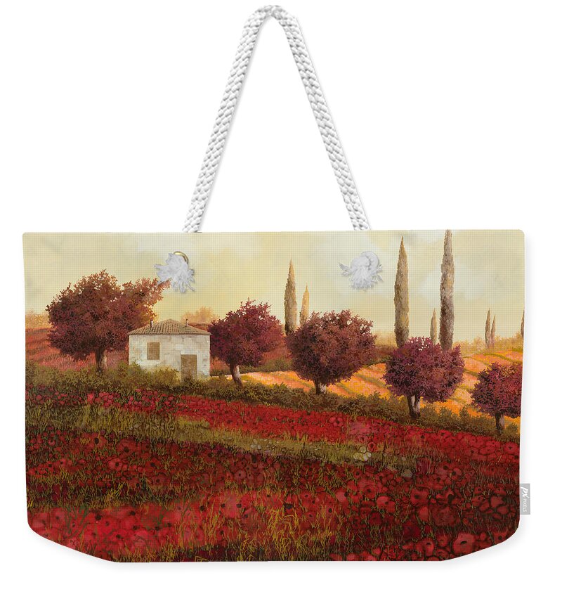 Tuscany Weekender Tote Bag featuring the painting Papaveri In Toscana by Guido Borelli