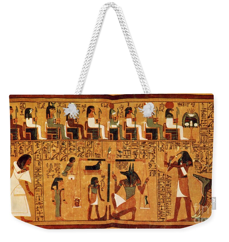 Religion Weekender Tote Bag featuring the photograph Papyrus Of Ani, Weighing Of The Heart by Science Source
