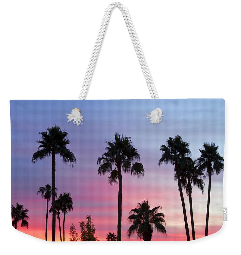 Palm Trees Weekender Tote Bag featuring the photograph Paradise Palm Tree Sunset Sky by James BO Insogna