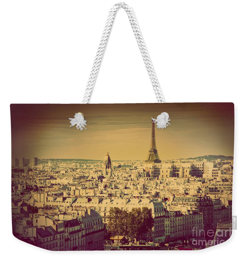 City Weekender Tote Bag featuring the photograph Paris panorama France retro by Michal Bednarek