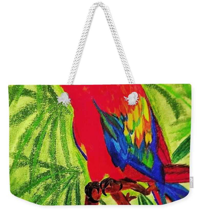 Parrot Weekender Tote Bag featuring the pastel Parrot in Paradise by Renee Michelle Wenker