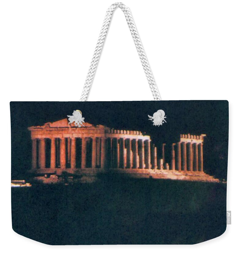 Parthenon Weekender Tote Bag featuring the painting Parthenon at Night by Troy Caperton