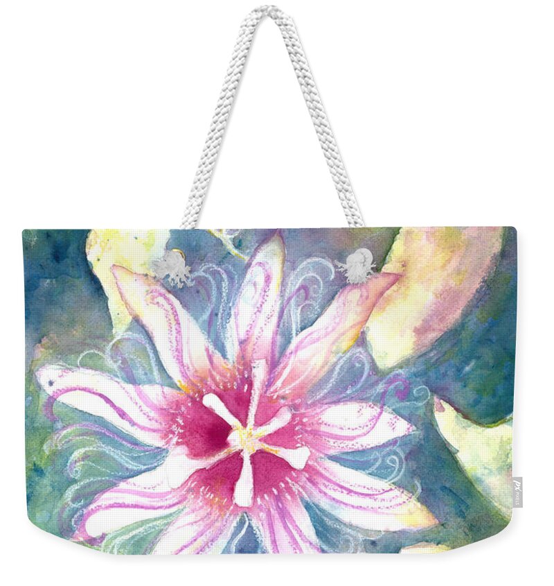 Passion Flower Painting Weekender Tote Bag featuring the painting Passionflower by Kelly Perez