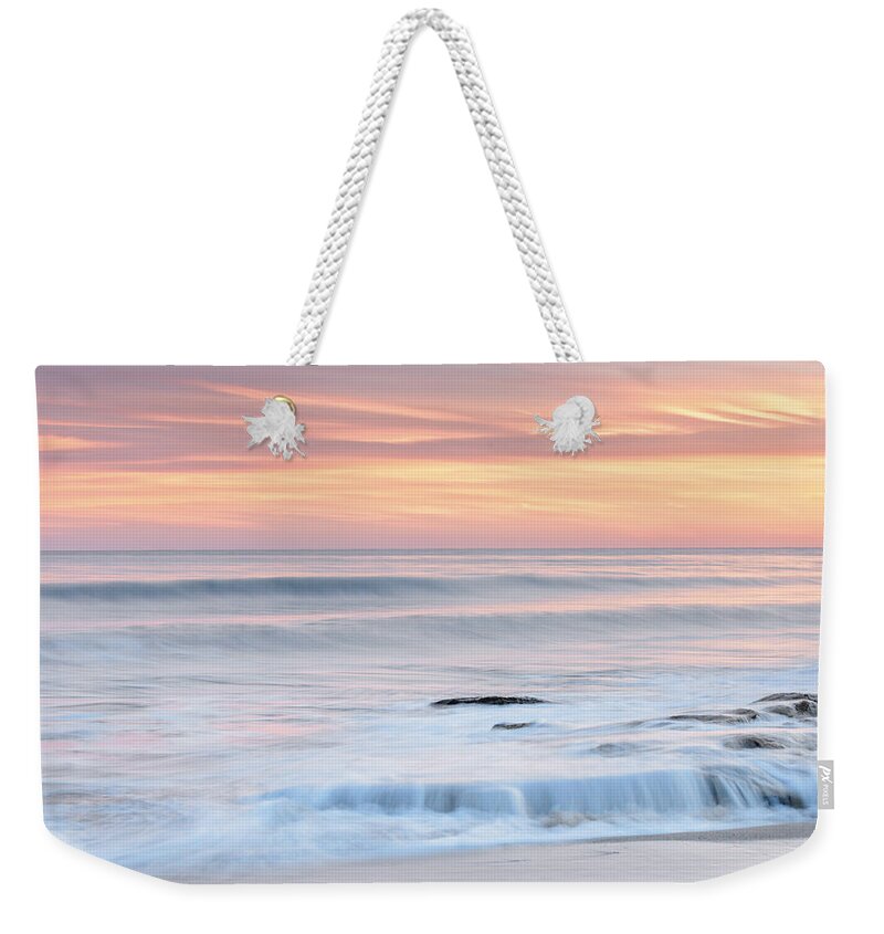 Beach Weekender Tote Bag featuring the photograph Pastel Blue Sunrise Sunset by Jo Ann Tomaselli
