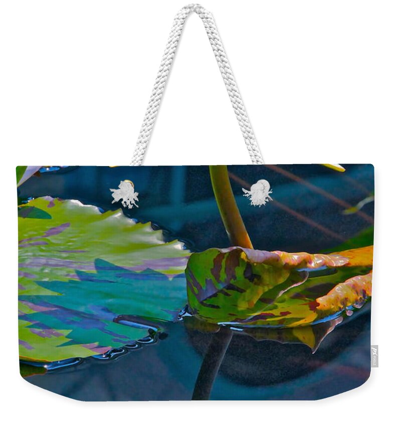 Waterlily Weekender Tote Bag featuring the photograph Pastels In Water by Byron Varvarigos