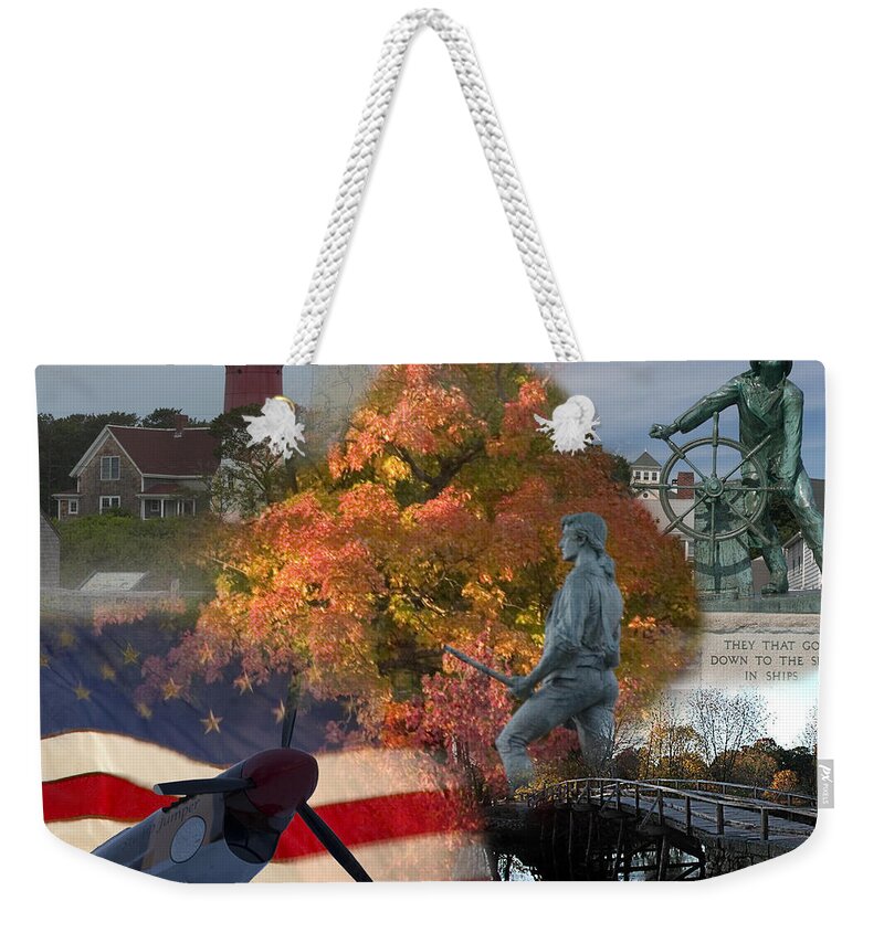 Concord Bridge Weekender Tote Bag featuring the photograph Patriotic Massachusetts by Jeff Folger