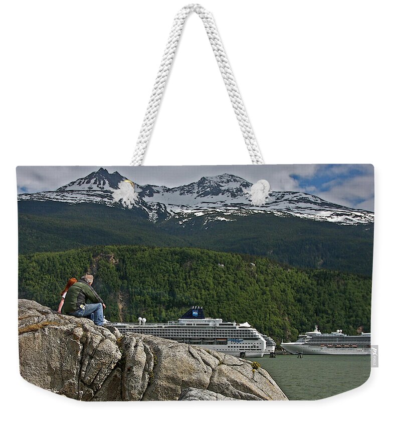 Cruise Weekender Tote Bag featuring the photograph Pause in Wonder at Cruise Ships in Alaska by John Haldane