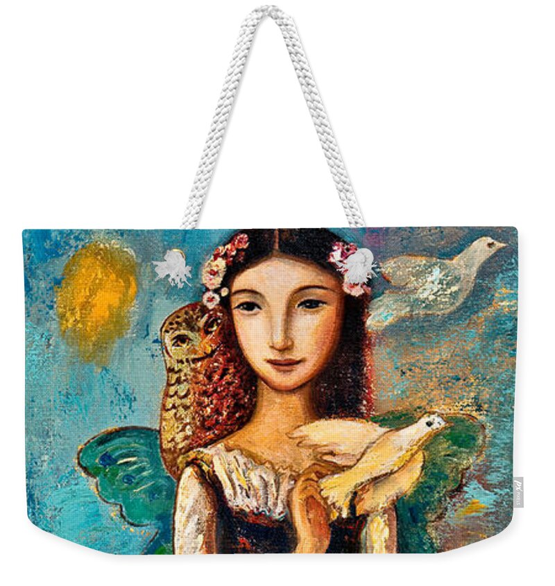 Peace Weekender Tote Bag featuring the painting Peace Messenger by Shijun Munns