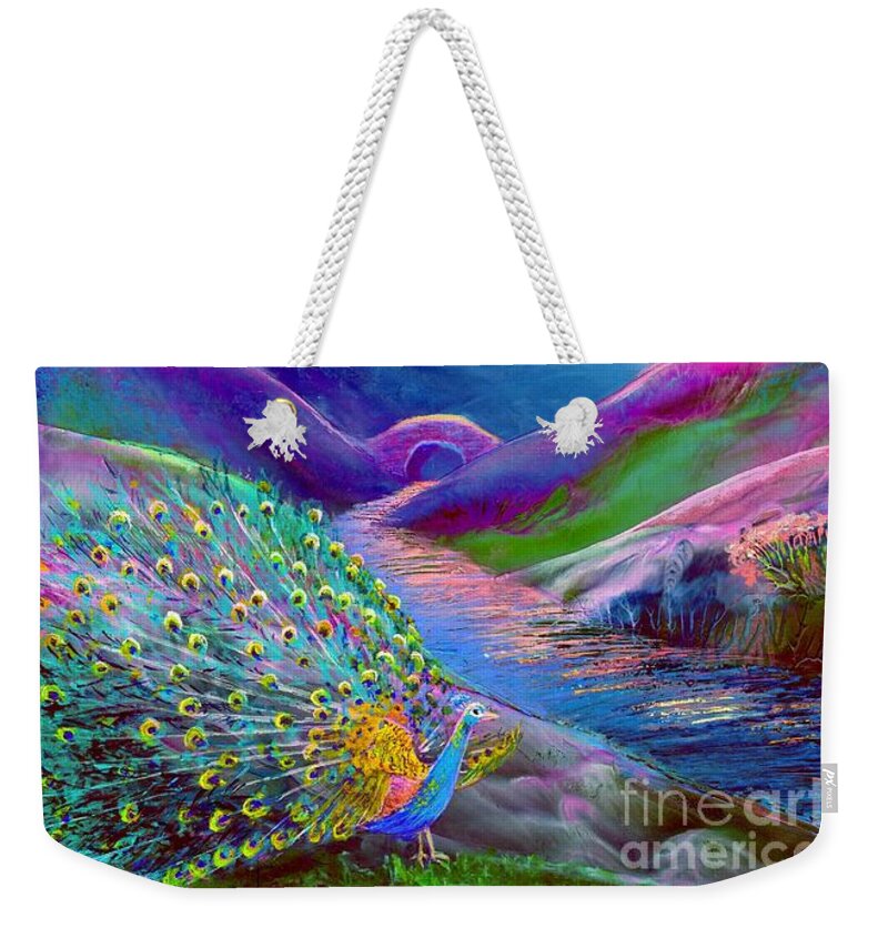 Abstract Weekender Tote Bag featuring the painting Peacock Magic by Jane Small