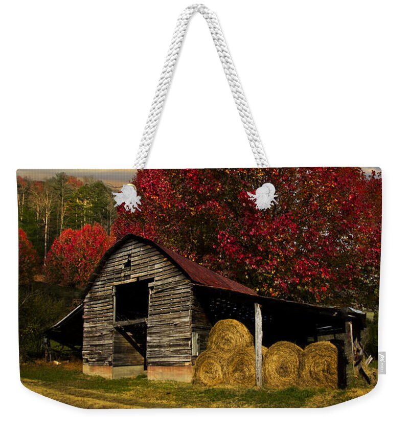 Appalachia Weekender Tote Bag featuring the photograph Pear Trees on the Farm by Debra and Dave Vanderlaan
