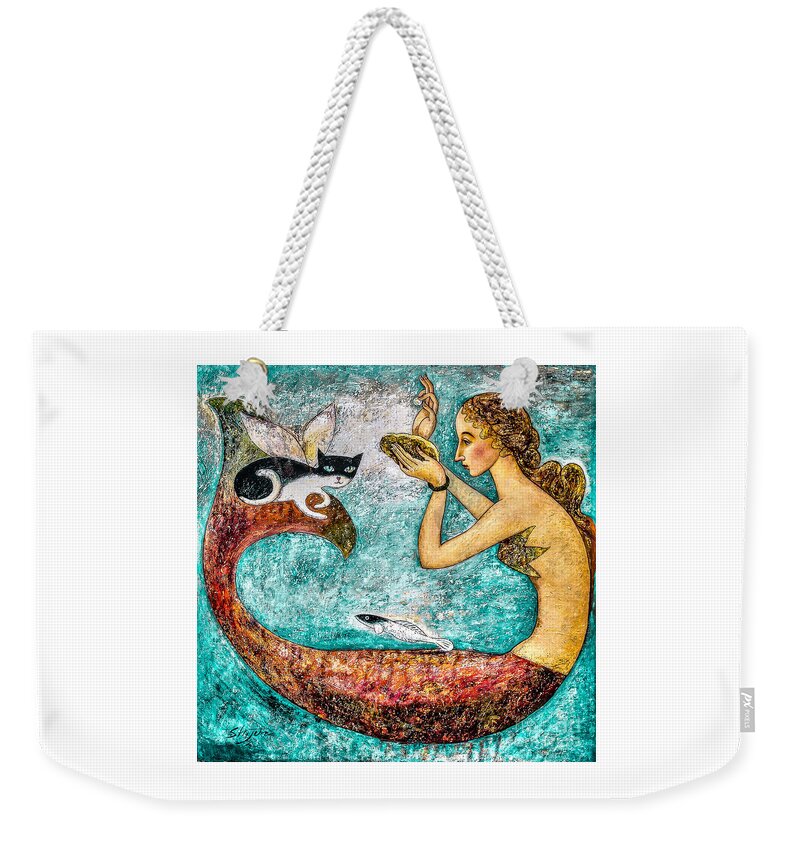 Mermaid Art Weekender Tote Bag featuring the painting Pearl by Shijun Munns