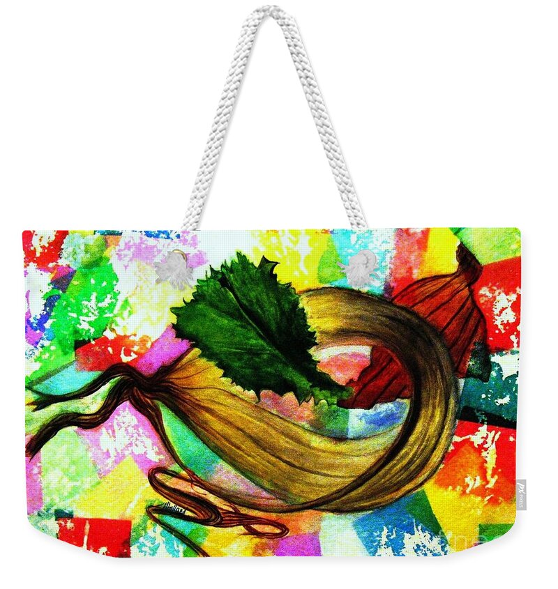 Impressionistic Still Life Weekender Tote Bag featuring the painting Peeling Back the Layers by Hazel Holland